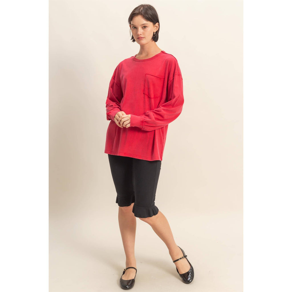 Mineral Washed Oversized Long Sleeve Tee
