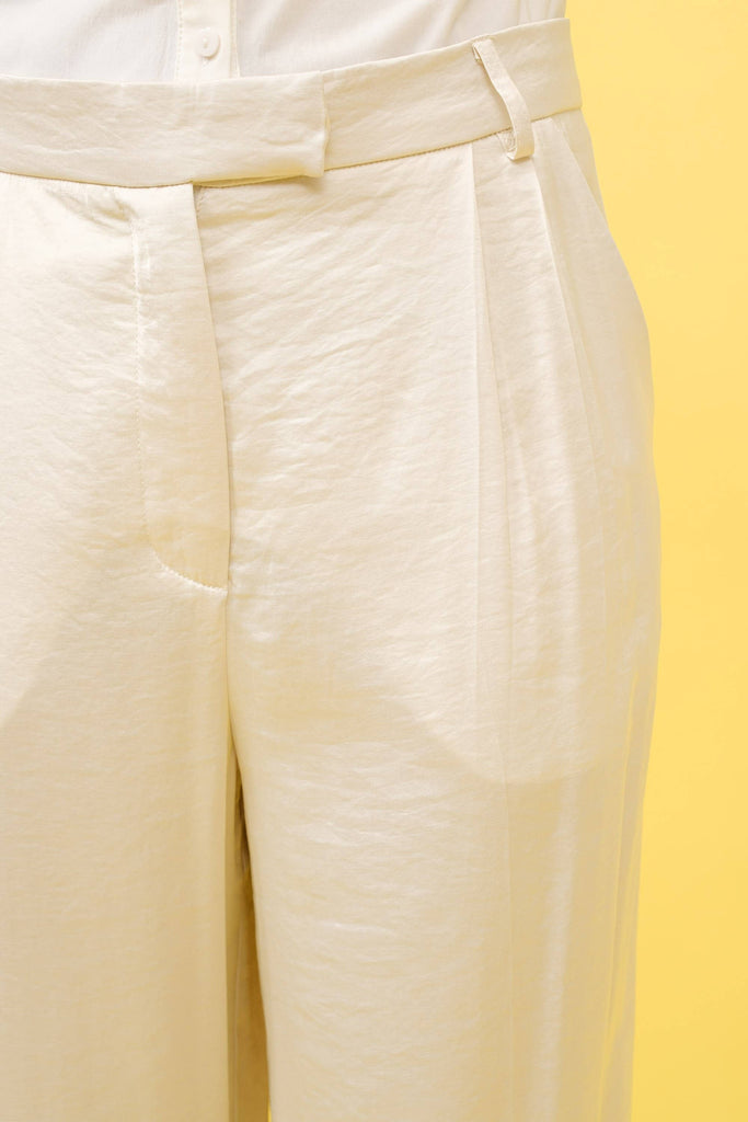 IVORY SATIN PLEATED TAILORED TROUSERS