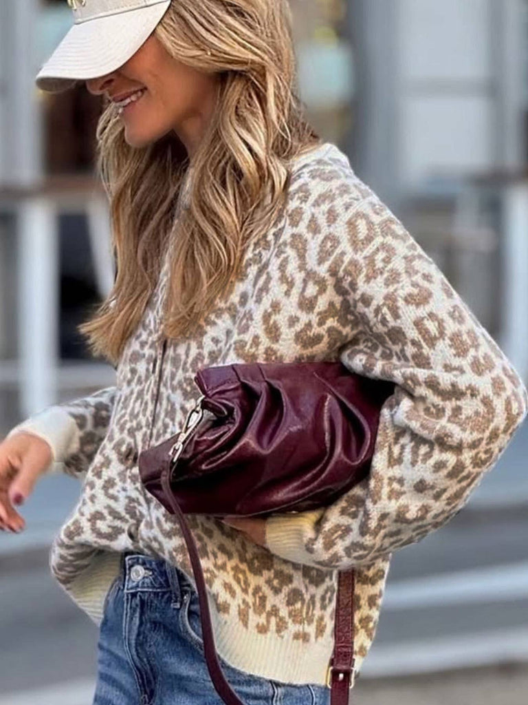 Leopard Button Down Knit Cardigan Sweater