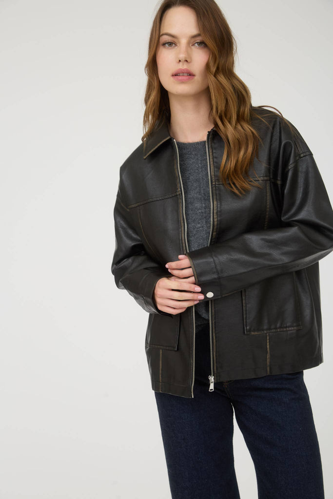 Vintage Look Faux Leather Jacket