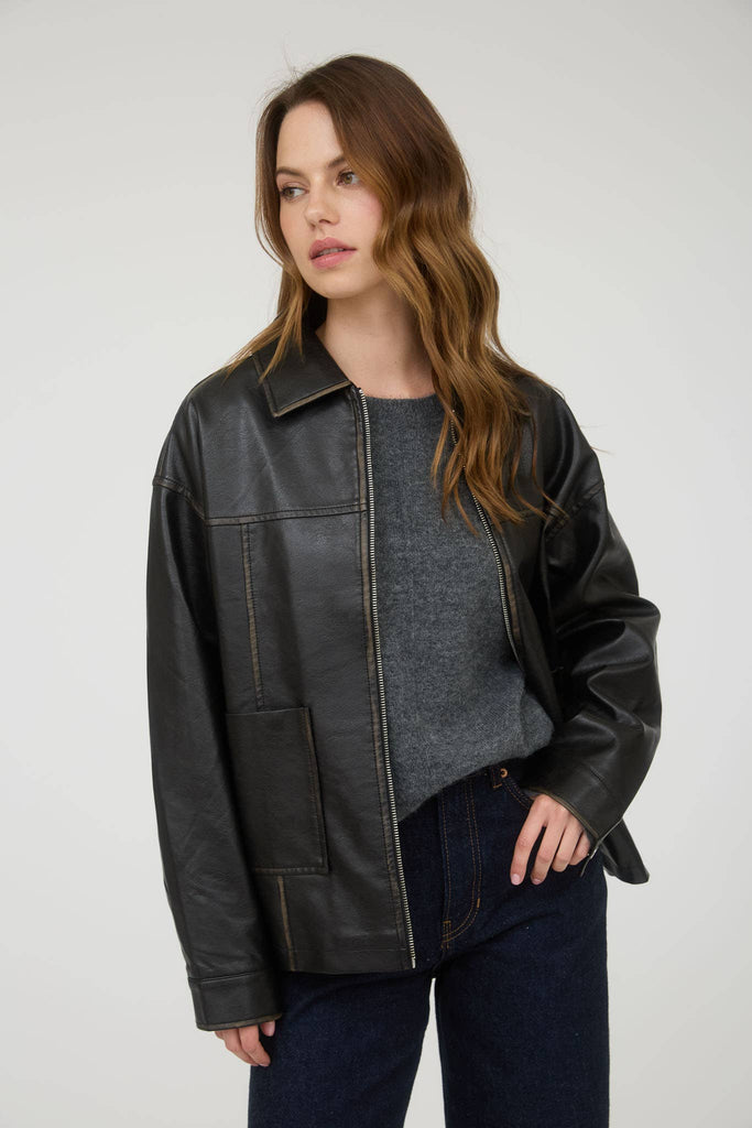 Vintage Look Faux Leather Jacket