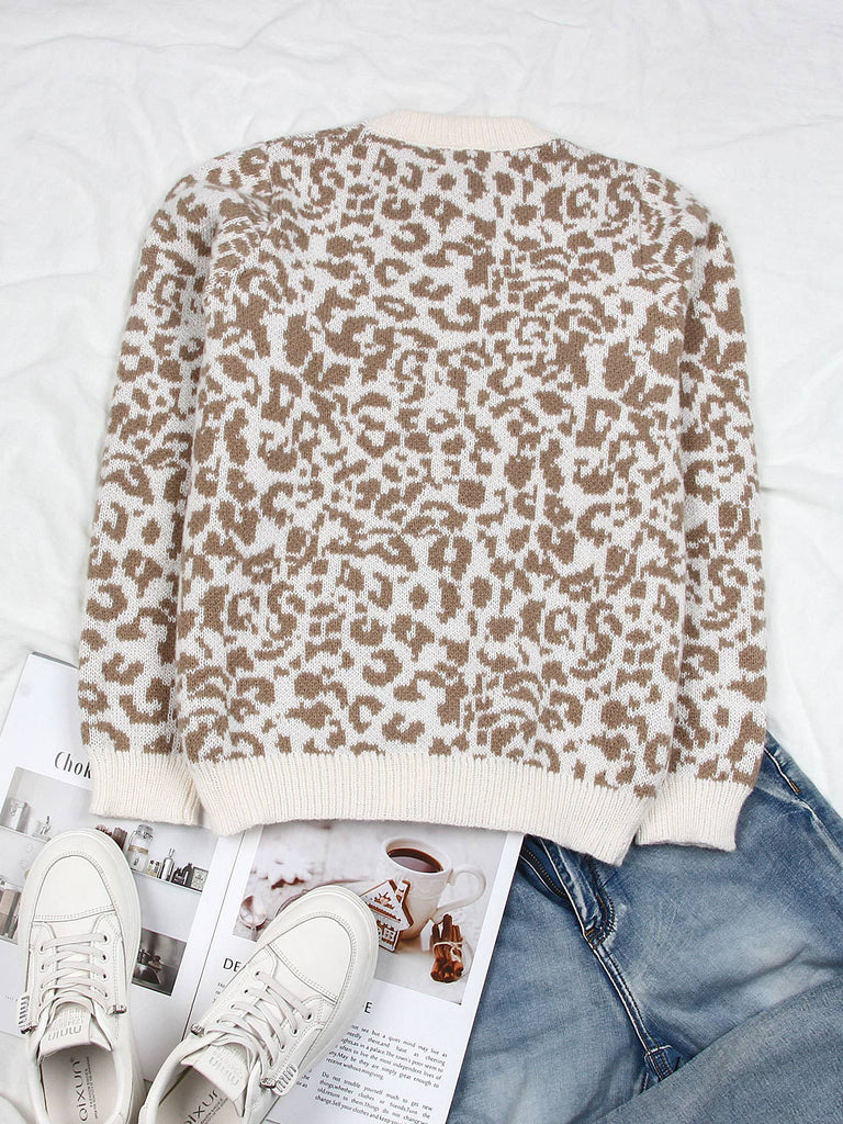 Leopard Button Down Knit Cardigan Sweater