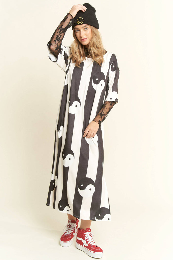 YIN YANG RIBBED KNIT MIDI DRESS