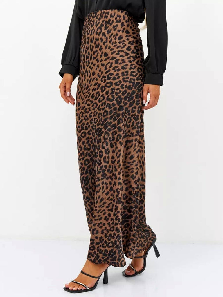 Leopard Satin Midi Skirt