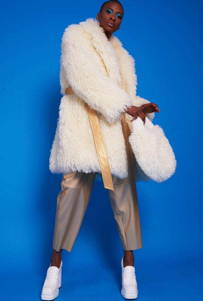 Bamboo Blend Faux Fur Shearling Coat