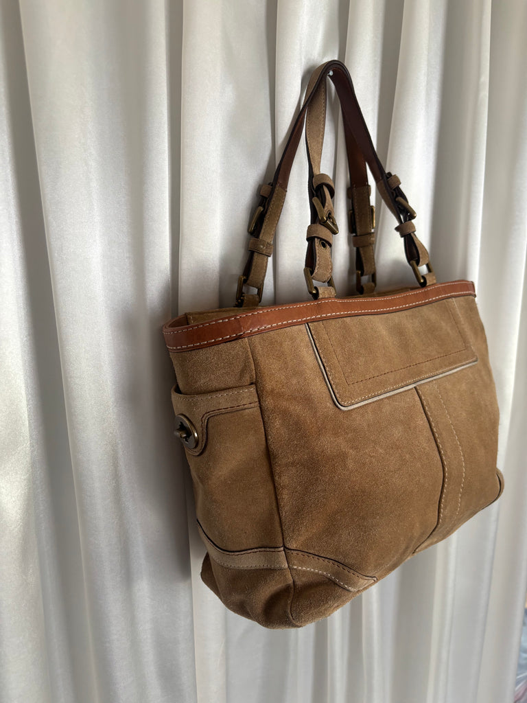 Coach Suede Tote Bag (8803) Beige