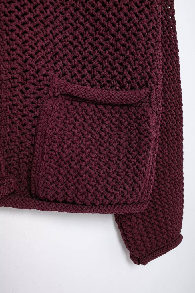 Burgundy Crop Chunky Knit Cardigan