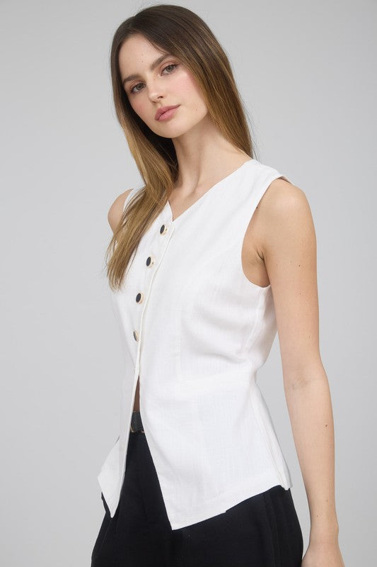 Linen Button Down Vest