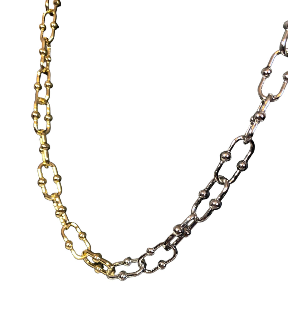Mixed Metal Chunky Jigsaw Chain 14k Gold Plated