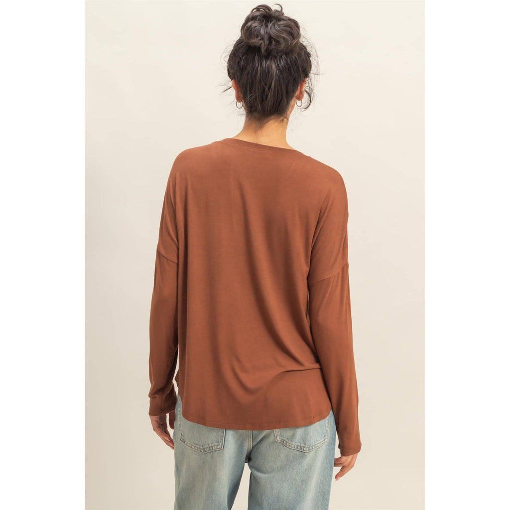 Curved Hem Basic Long Sleeve Tee
