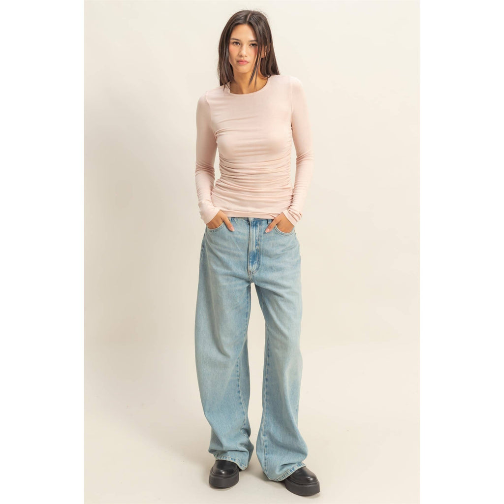 Blush Ruched Long Sleeve Top
