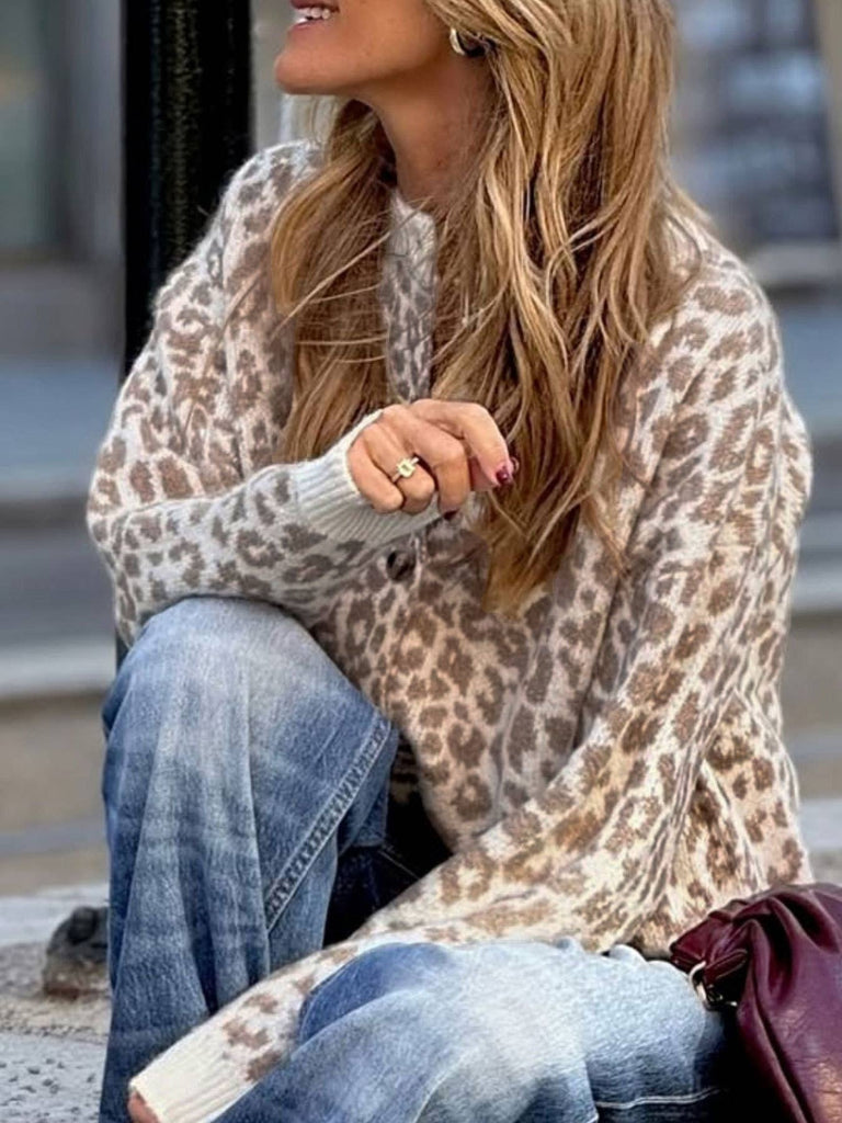 Leopard Button Down Knit Cardigan Sweater