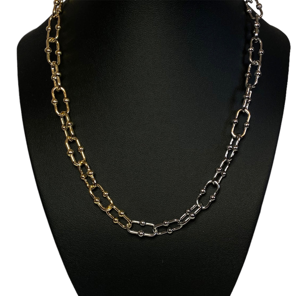 Mixed Metal Chunky Jigsaw Chain 14k Gold Plated