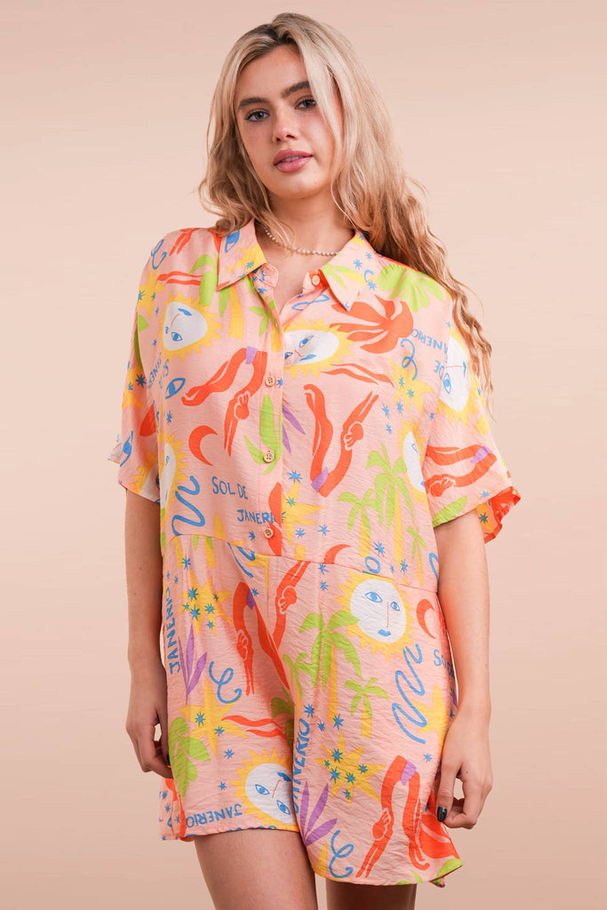 Oversized Tropical Printed Romper