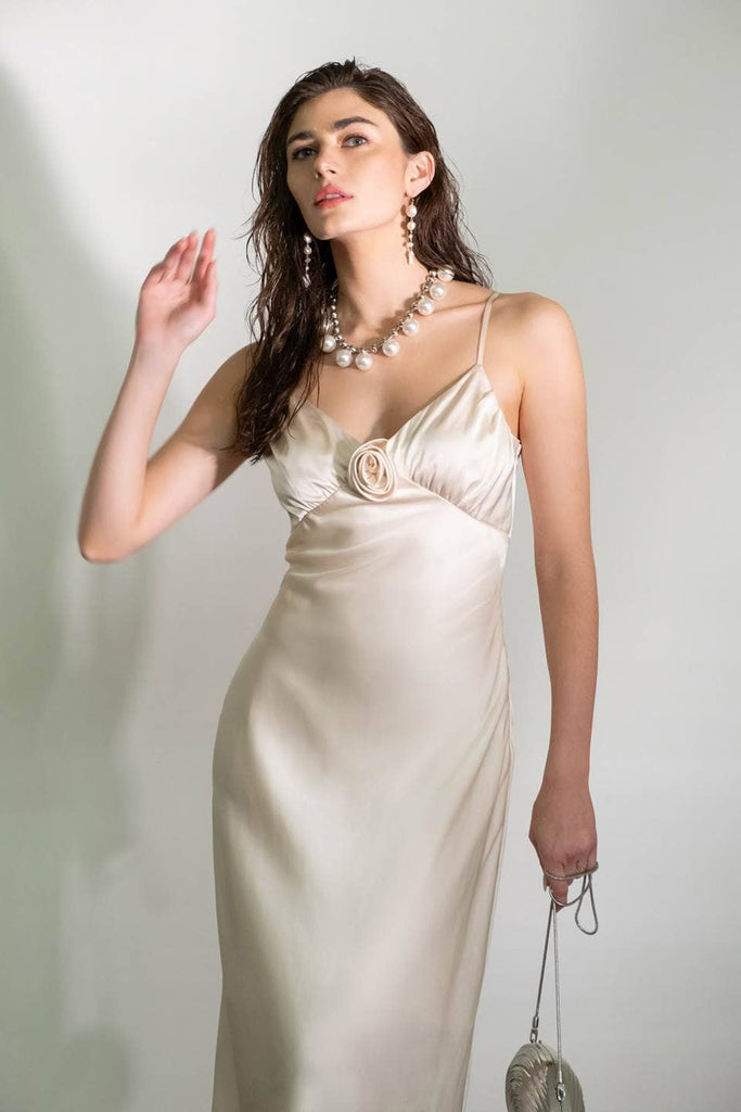 satin rosette dress KissProm