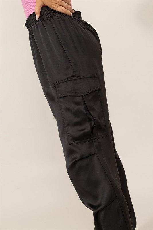 Satin Black Cargo Pants