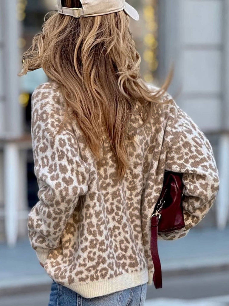 Leopard Button Down Knit Cardigan Sweater