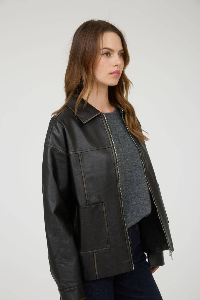 Vintage Look Faux Leather Jacket