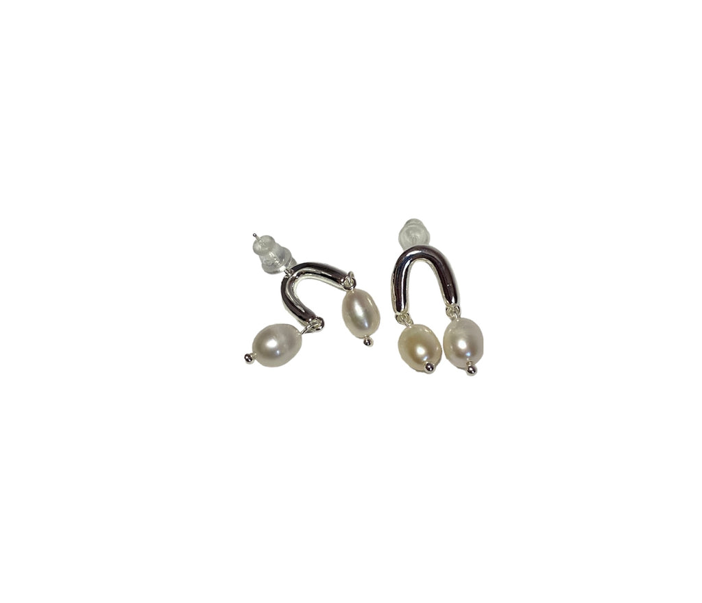 Silver Freshwater Pearl Earrings Plated