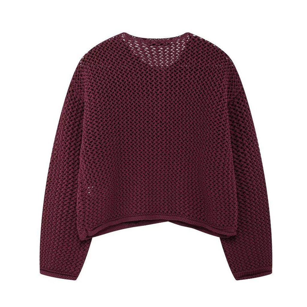 Burgundy Crop Chunky Knit Cardigan