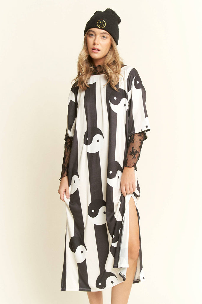 YIN YANG RIBBED KNIT MIDI DRESS