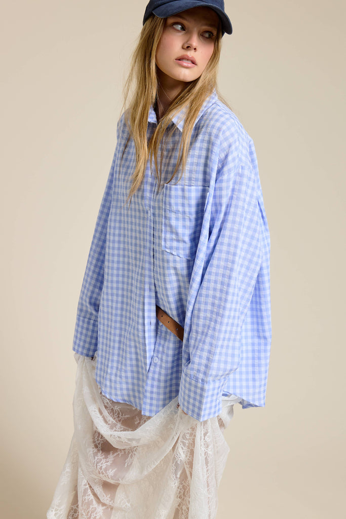 Oversized Gingham Button Down Shirt