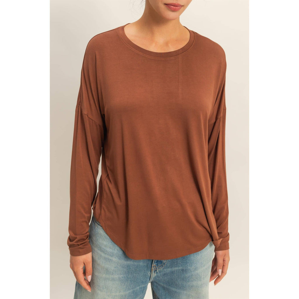 Curved Hem Basic Long Sleeve Tee