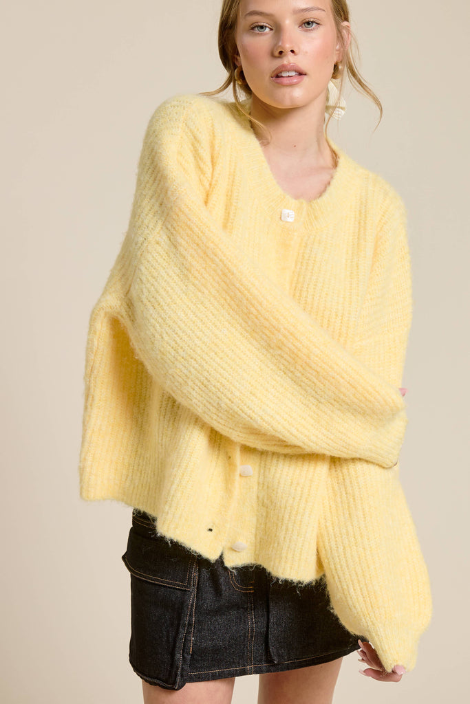Balloon Sleeve Knit Cardigan Butter