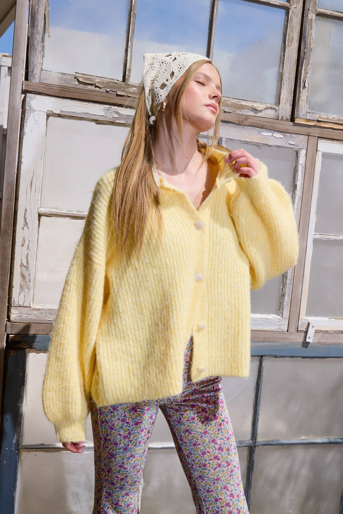Balloon Sleeve Knit Cardigan Butter