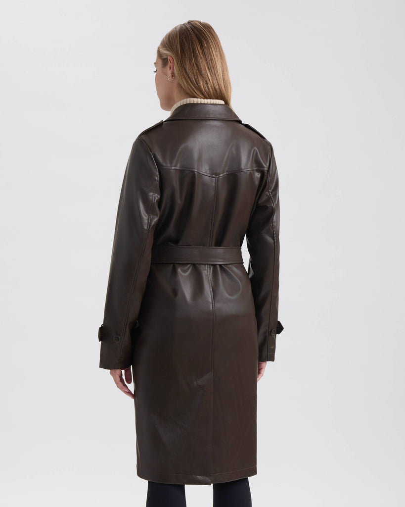 Chocolate Faux Leather Belted Trench