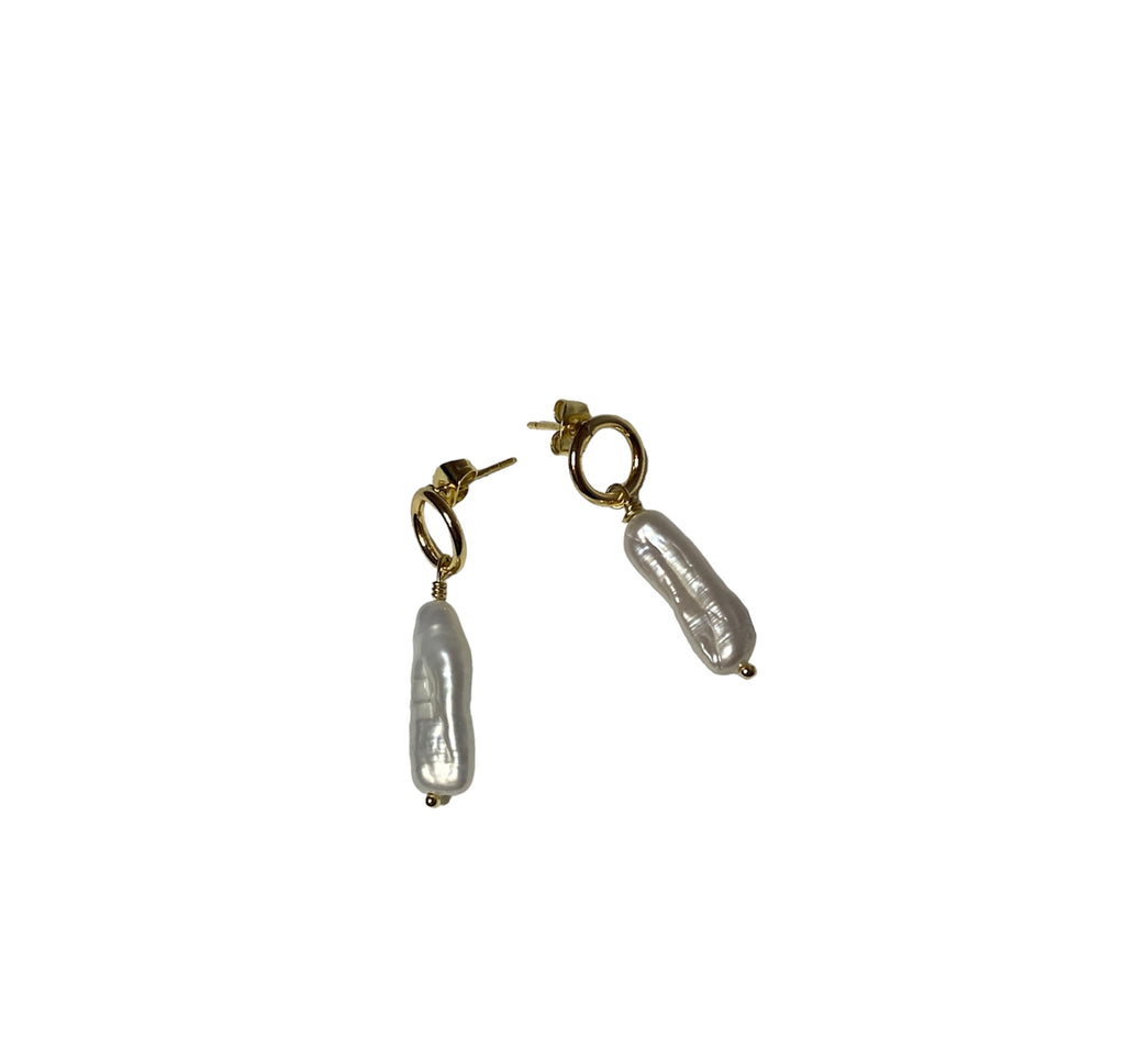 Genuine Pearl Drop Earrings 14k Gold Plated