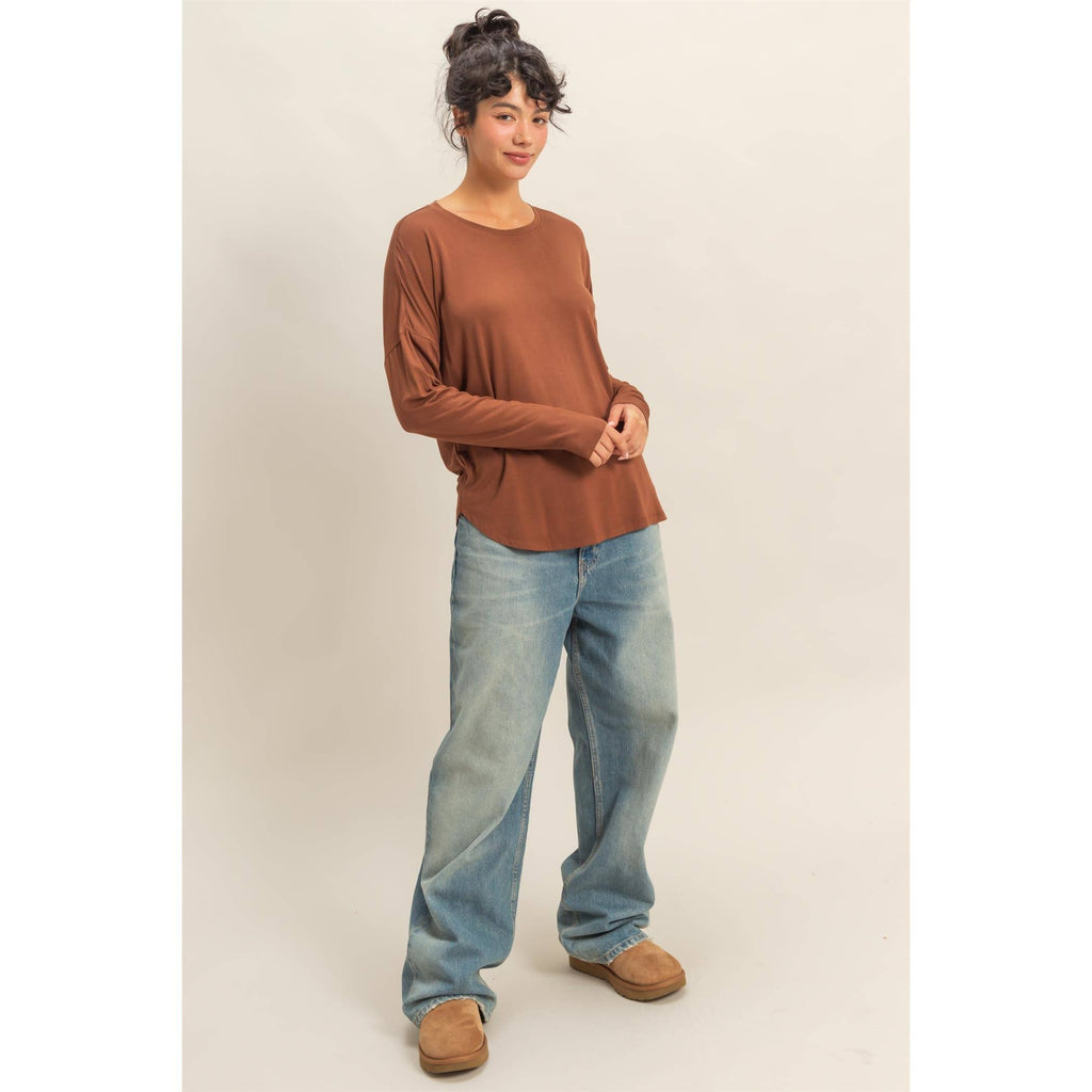 Curved Hem Basic Long Sleeve Tee