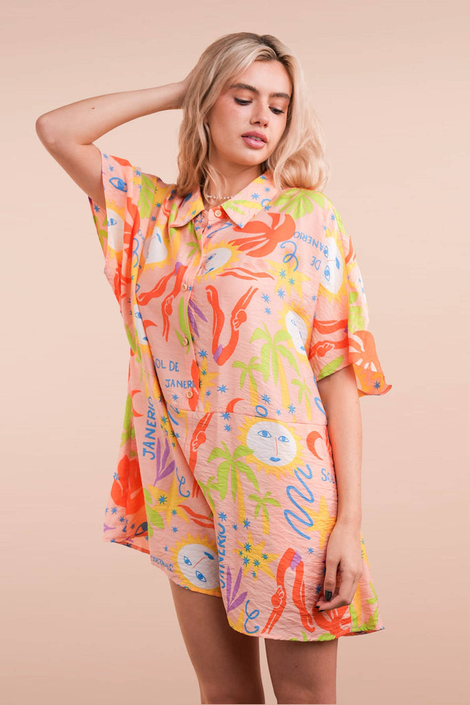 Oversized Tropical Printed Romper