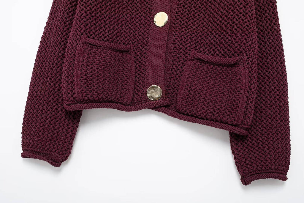 Burgundy Crop Chunky Knit Cardigan