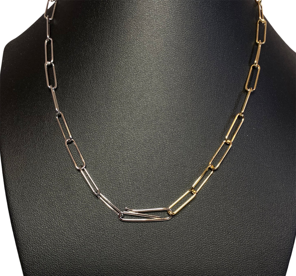 Dual Tone Paperclip Chain 14k Gold Plated