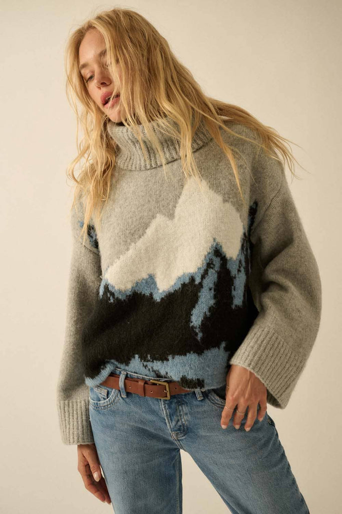 Mountains Fuzzy Knit Turtleneck Sweater