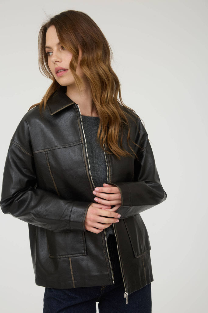 Vintage Look Faux Leather Jacket