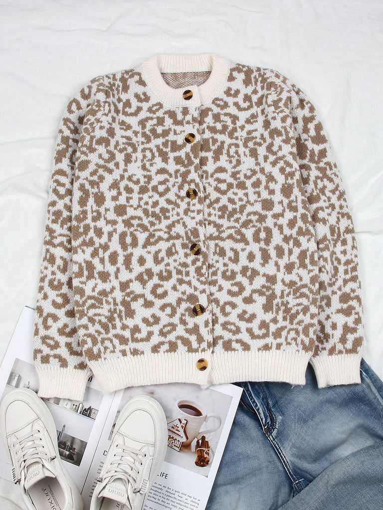 Leopard Button Down Knit Cardigan Sweater