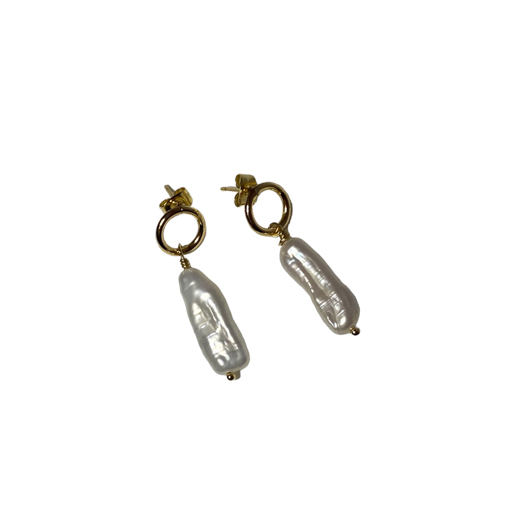 Genuine Pearl Drop Earrings 14k Gold Plated