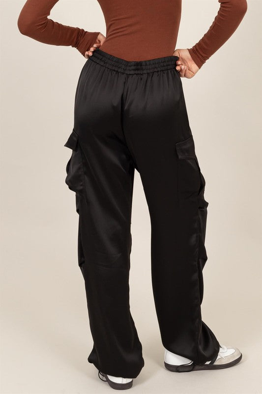 Satin Black Cargo Pants