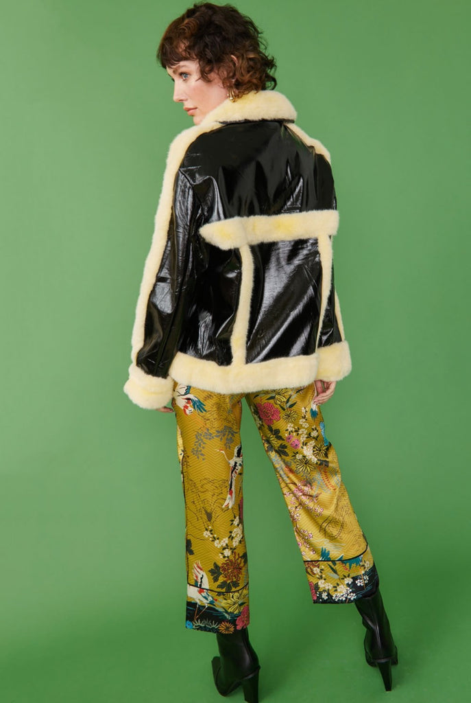 Yellow & Black Faux Fur Aviator Jacket