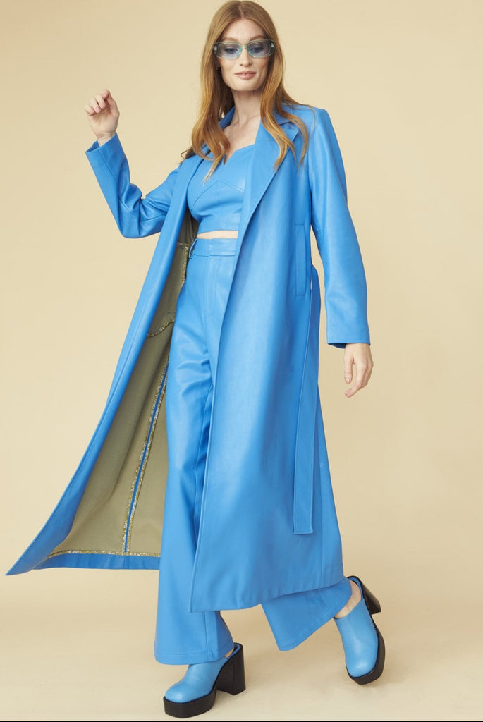 Lana Electric Blue Eco Leather Trench