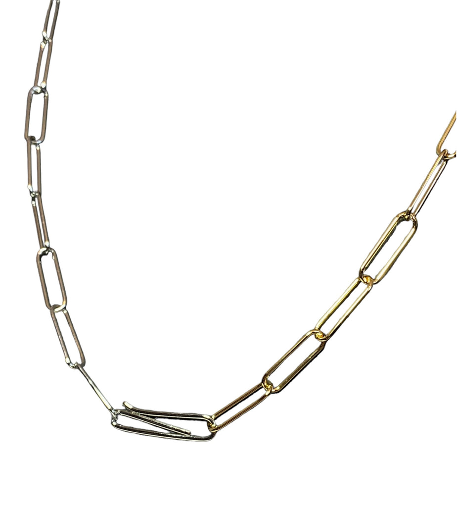 Dual Tone Paperclip Chain 14k Gold Plated