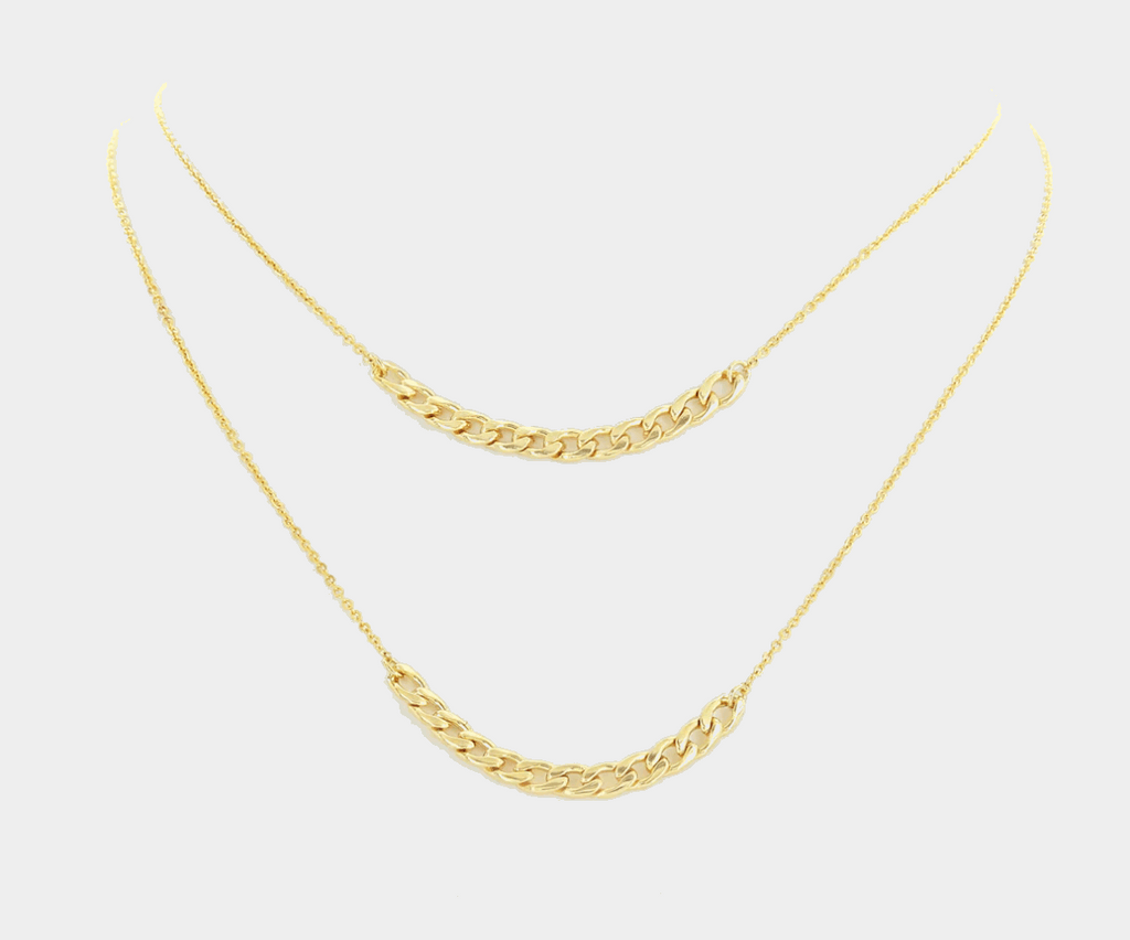 Double Layer Chain Necklace 14k Gold Plated