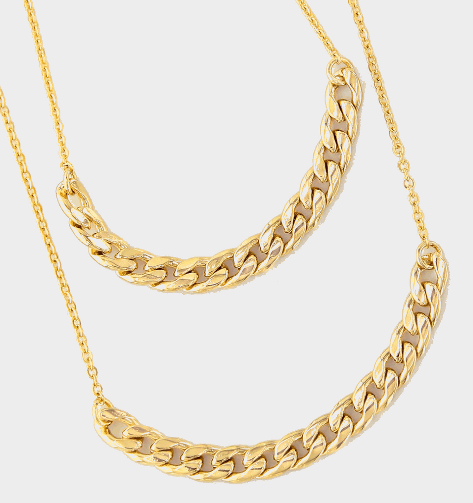 Double Layer Chain Necklace 14k Gold Plated