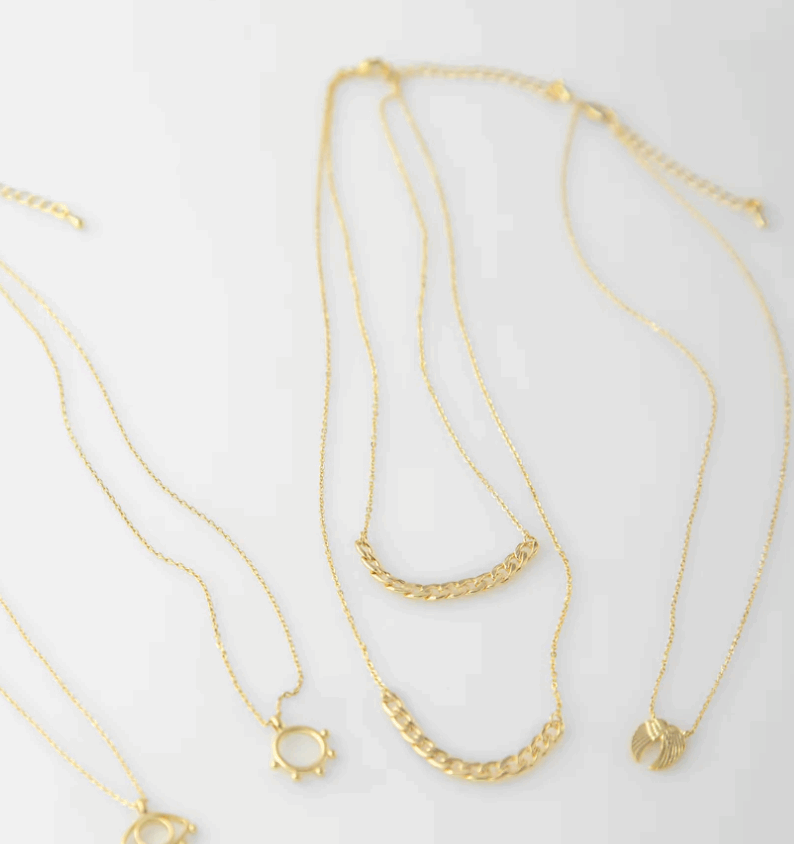 Double Layer Chain Necklace 14k Gold Plated