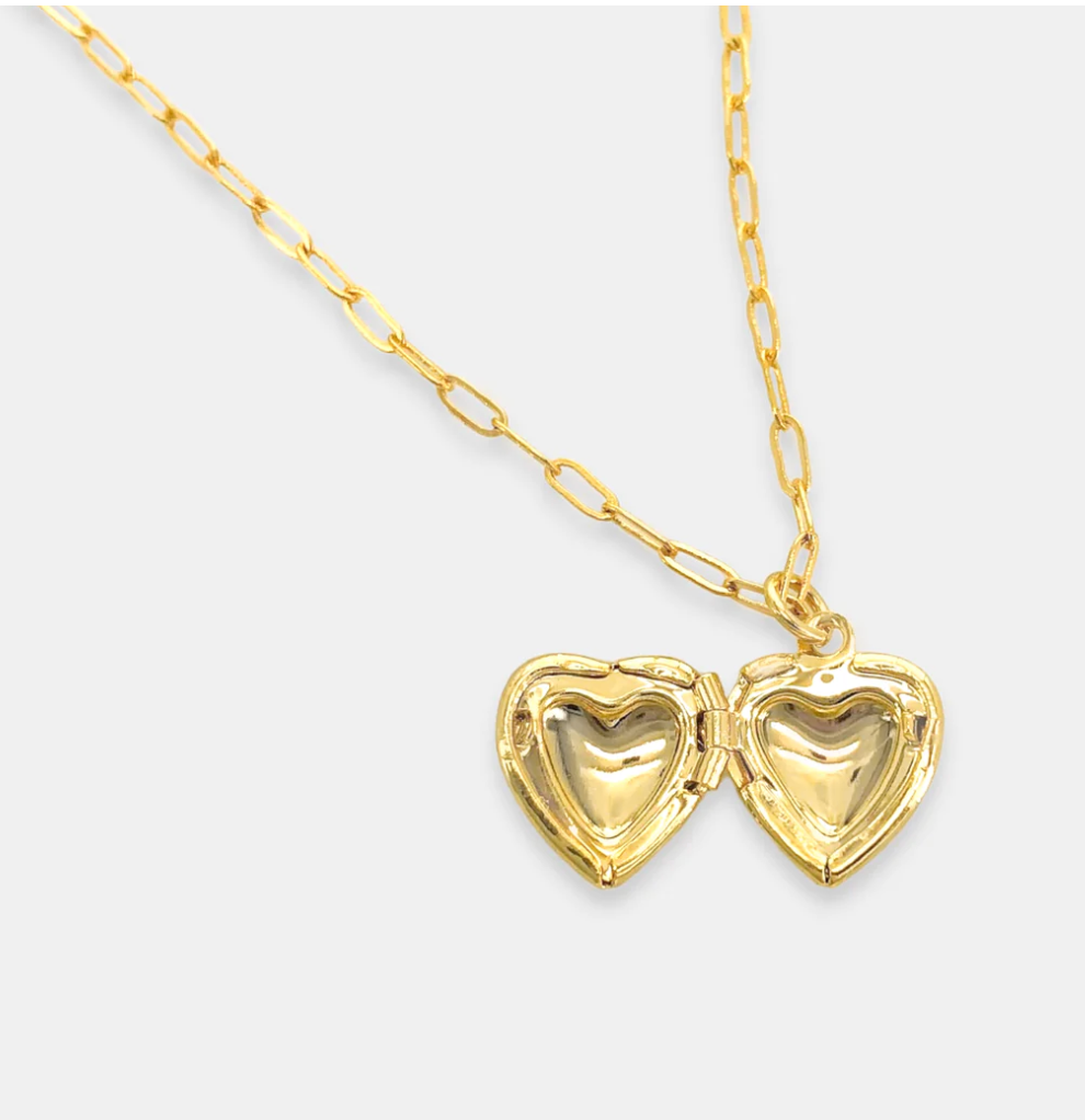 Silver Heart Locket Necklace 14k Gold Plated