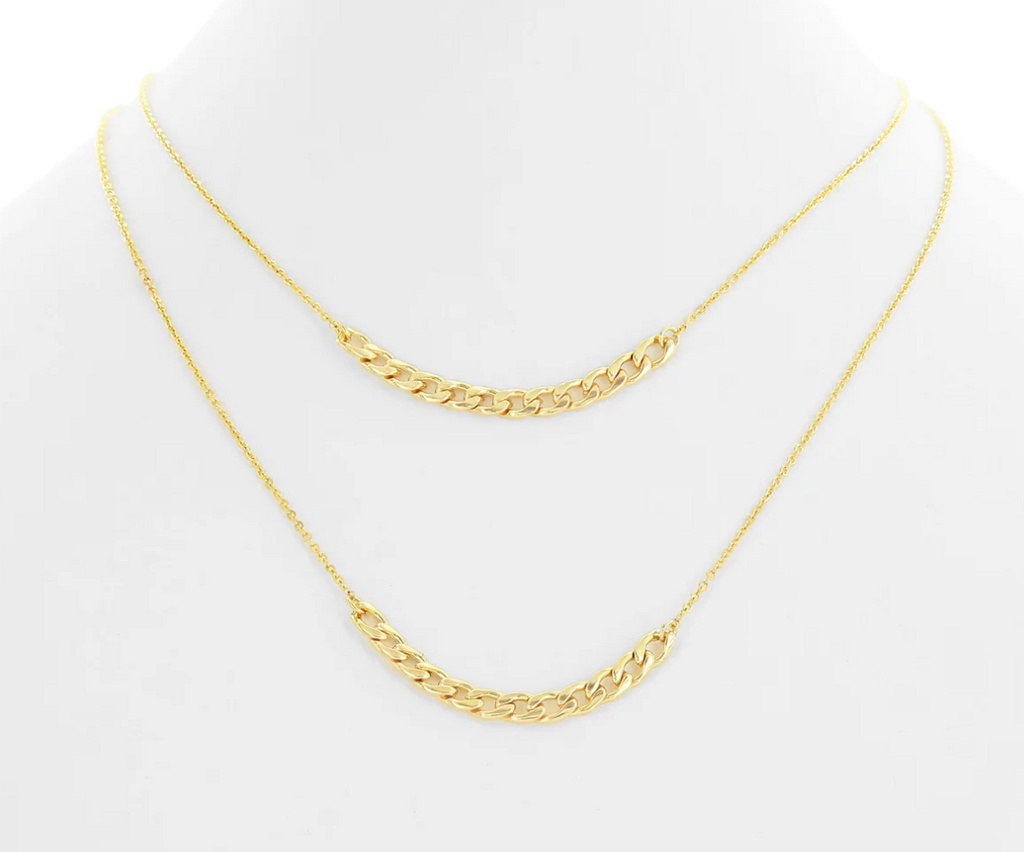 Double Layer Chain Necklace 14k Gold Plated