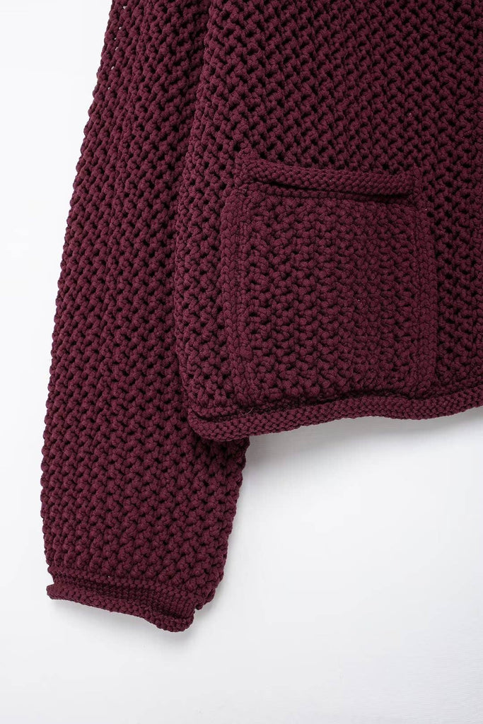 Burgundy Crop Chunky Knit Cardigan