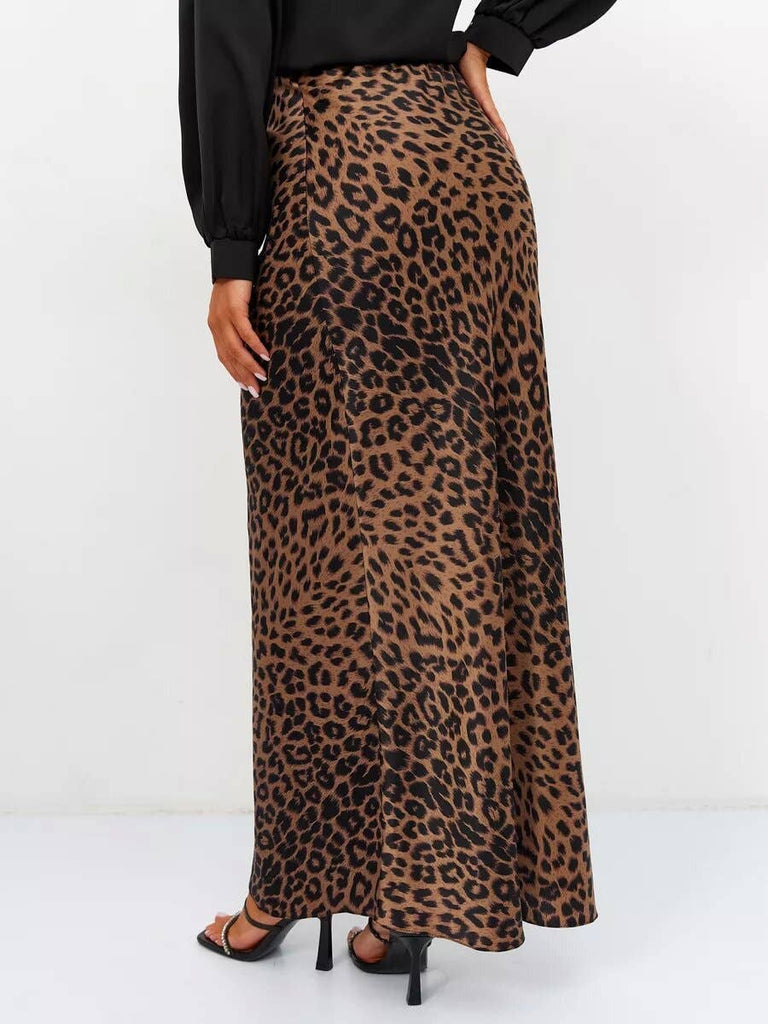 Leopard Satin Midi Skirt